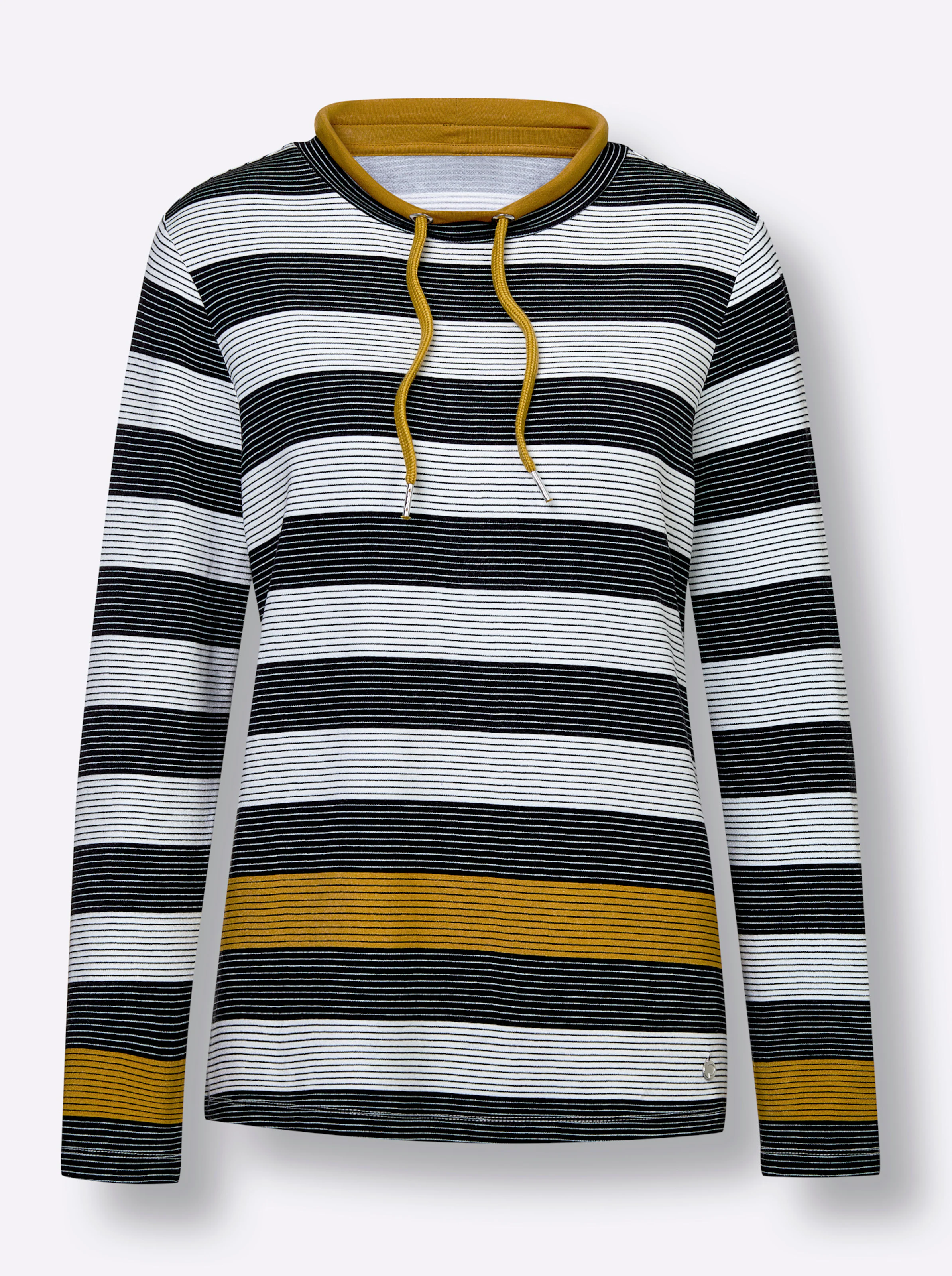 CREATION L PREMIUM Modal-Sweatshirt in schwarz-ocker-gestreift