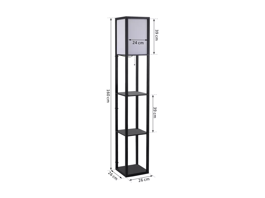 Lampadaire étagère lampe étagère 26L x 26l x 160H cm 3 étagères 4 niveaux MDF noir