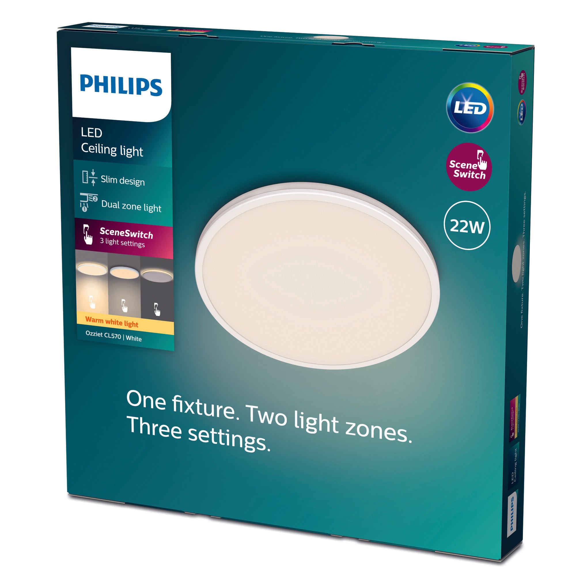 Philips Ozziet plafondlamp - rond - wit - 22W 27K
