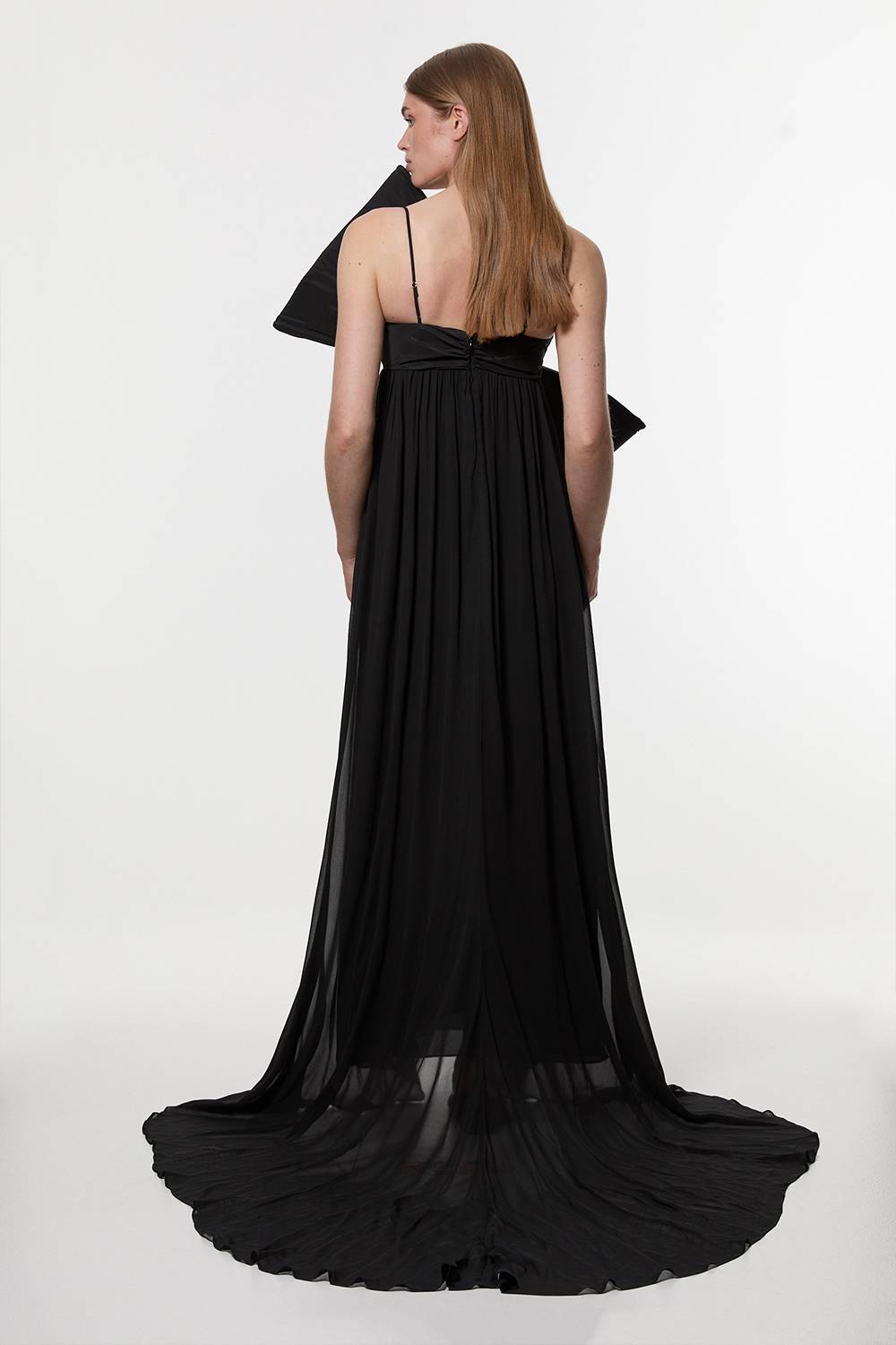 KarenMillen Robe maxi longue tissée en taffetas avec détail nœud