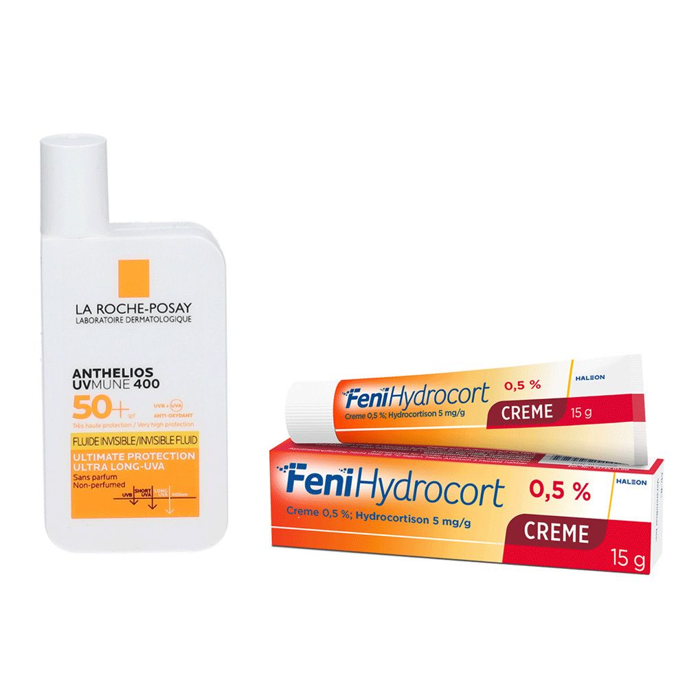 La Roche Posay Anthelios Invisible Fluid UVMune 400 LSF 50+  + FeniHydrocort Creme 0,5 %, Hydrocortison 5 mg/g