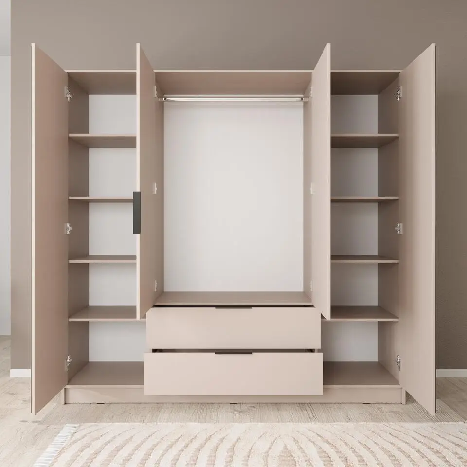Meubella - Kledingkast Nairobi - Beige - Zwart - 206 cm
