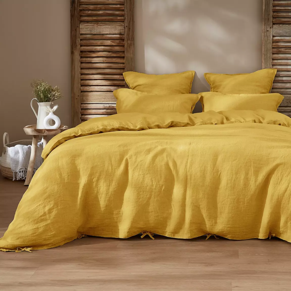 Housse de couette lin lavé (260 x 240 cm) Louise Jaune moutarde