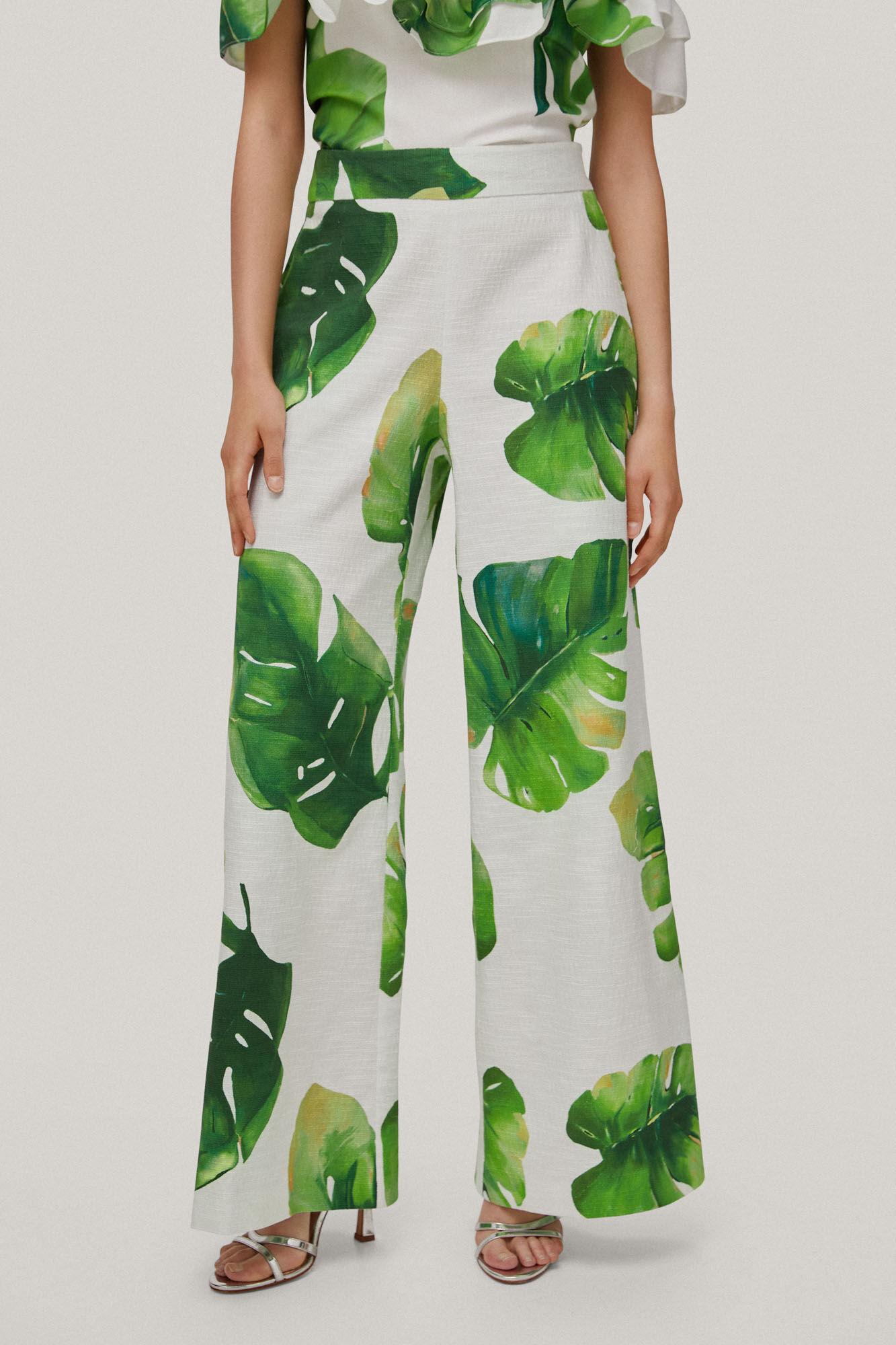Maria. Calças de perna larga estampadas - Verde
