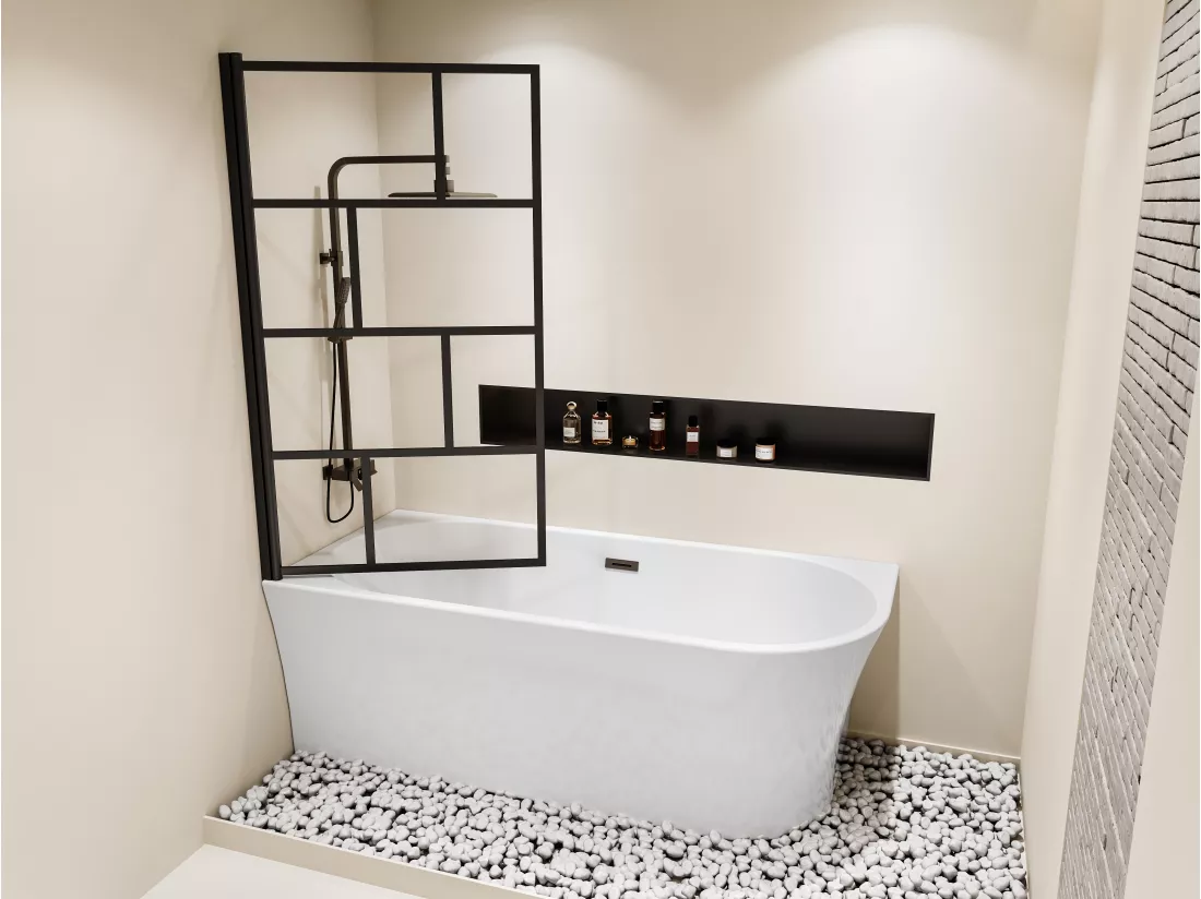 Baignoire douche blanche avec pare baignoire pivotant - 201 L - Angle gauche - PONTICOLA