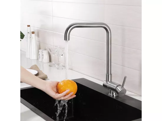 2pcs Mitigeur Cuisine Rabattable Pivotant à 360°, Robinet de Cuisine avec Poignée Pliable Contre Fenêtre, Robinet Mitigeur Evier Acier Inox 304