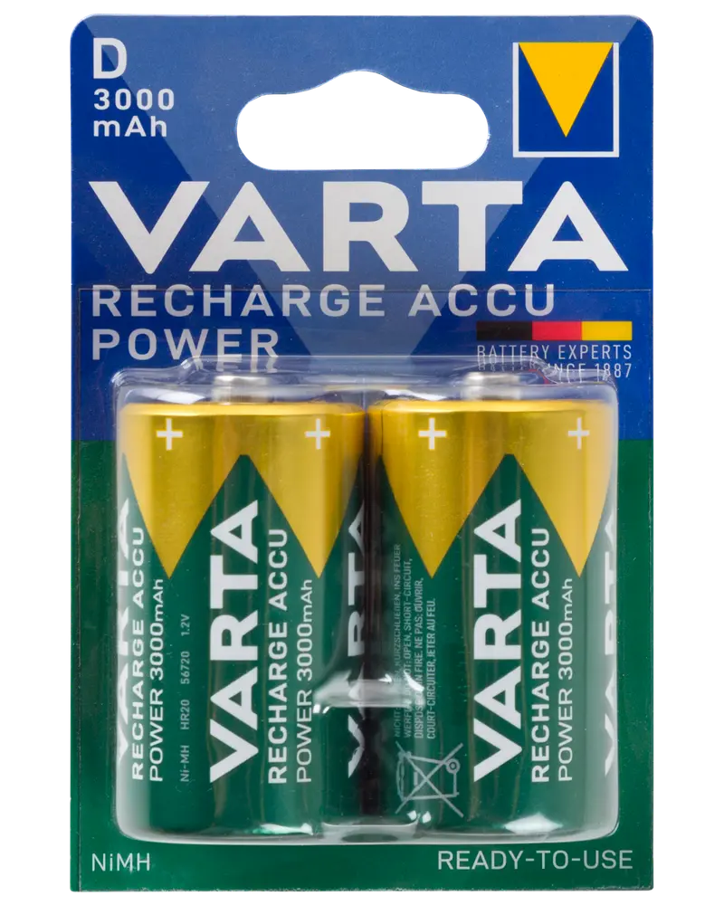 VARTA Genopladelig batteri - D 3000mAh 2-pak