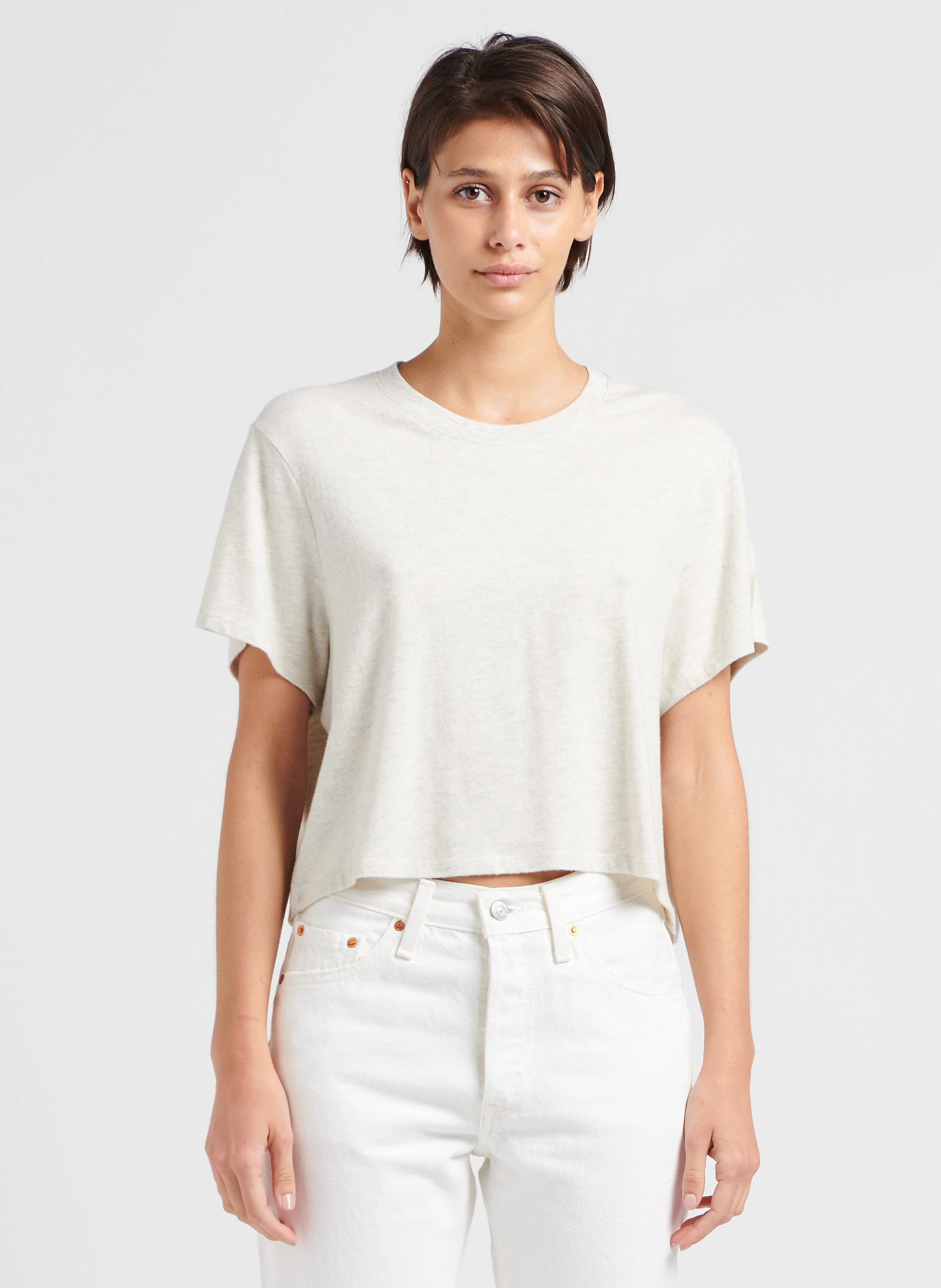 YPAWOOD - Tee shirt chiné col rond en coton mélangé| Gris