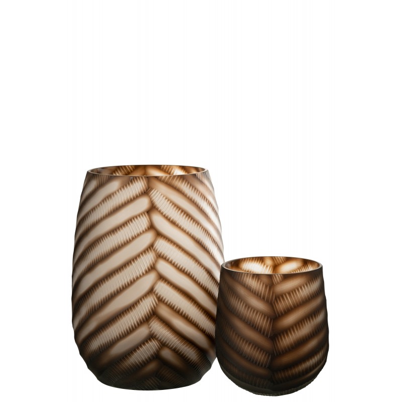 Vase sculpté en verre marron 16x16x17 cm