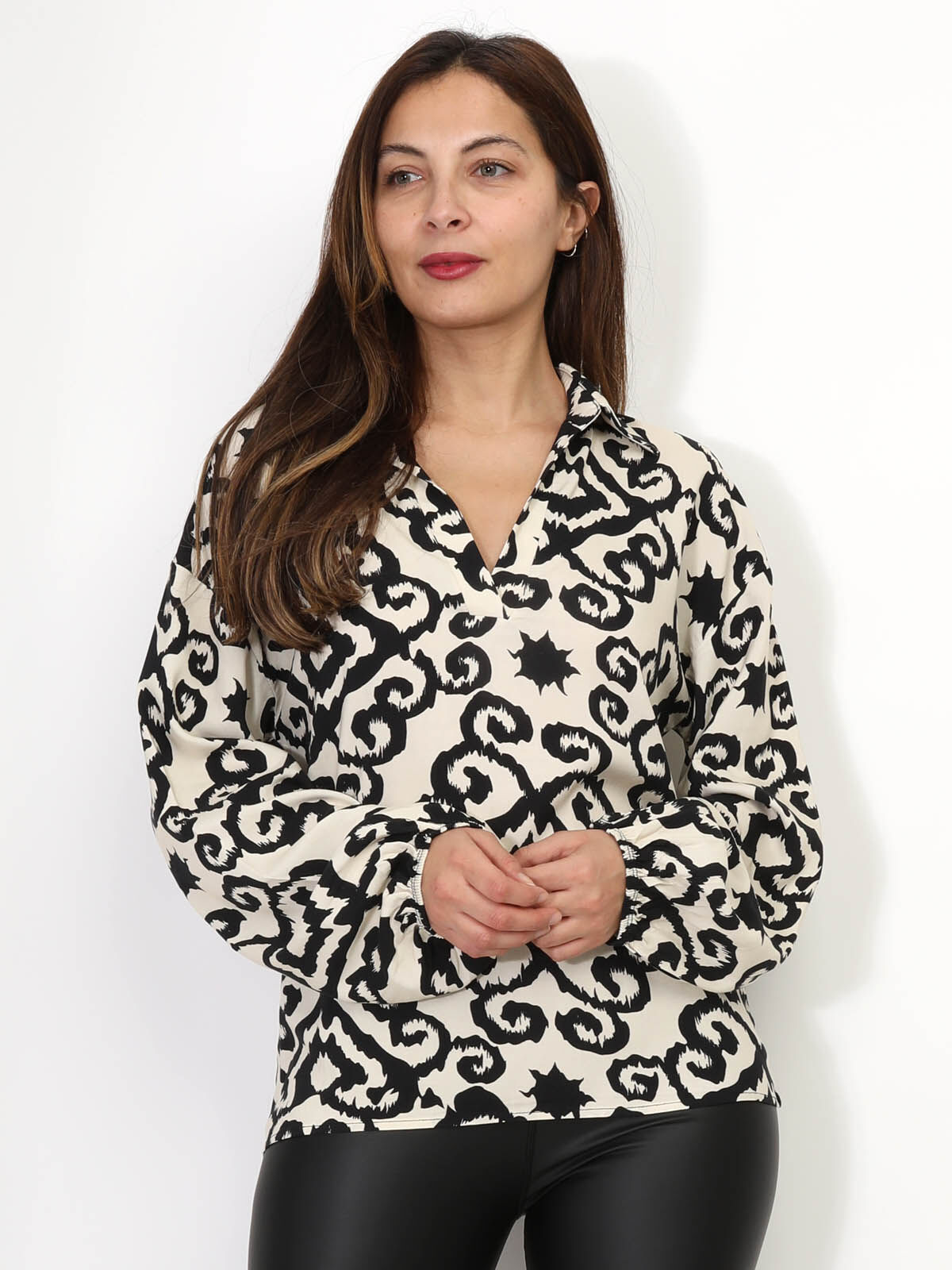 Blouse à motif abstrait- Beige