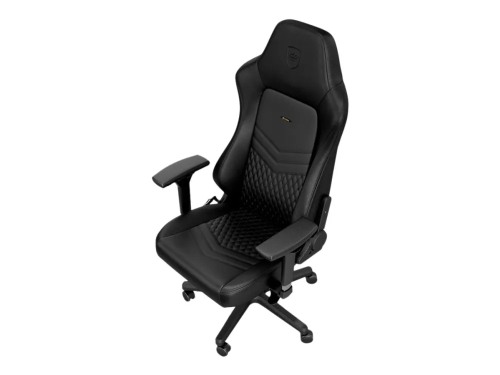 Noblechairs Hero - Stol - ergonomisk - armstøtter - T-formet - vippe - drejeled - aluminium, nylon, polyurethan, stål, memory foam, top-narv læder - sort
