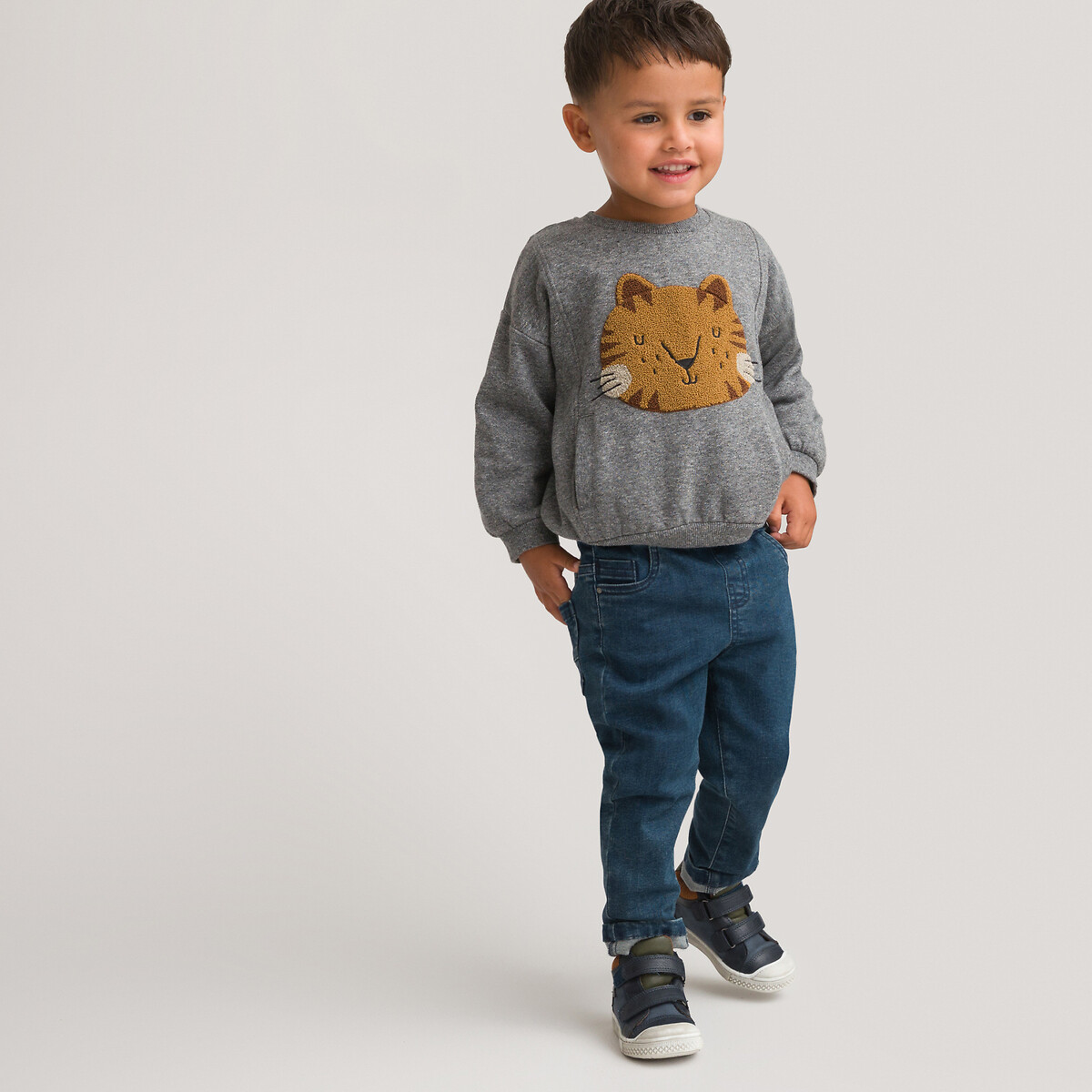 COLEÇÕES LA REDOUTE<br>Suéter de gola redonda em fleece com estampa de tigre