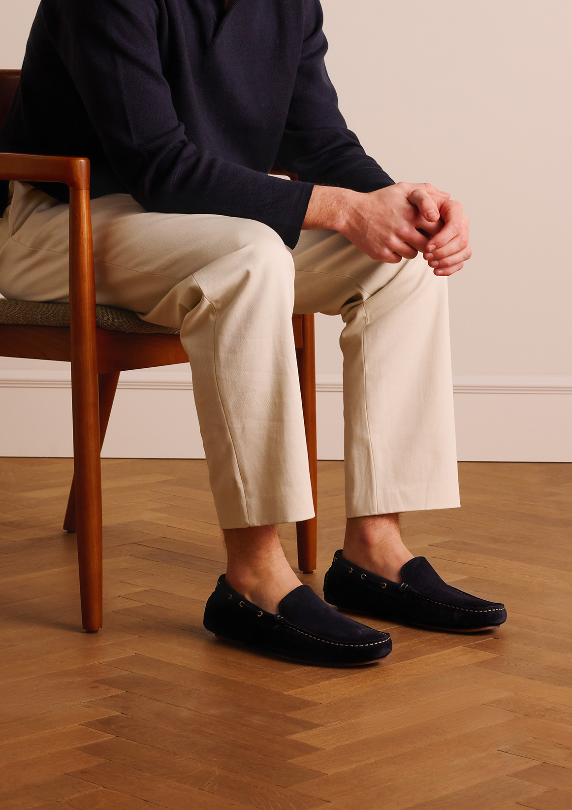 Donkerblauwe suède loafers