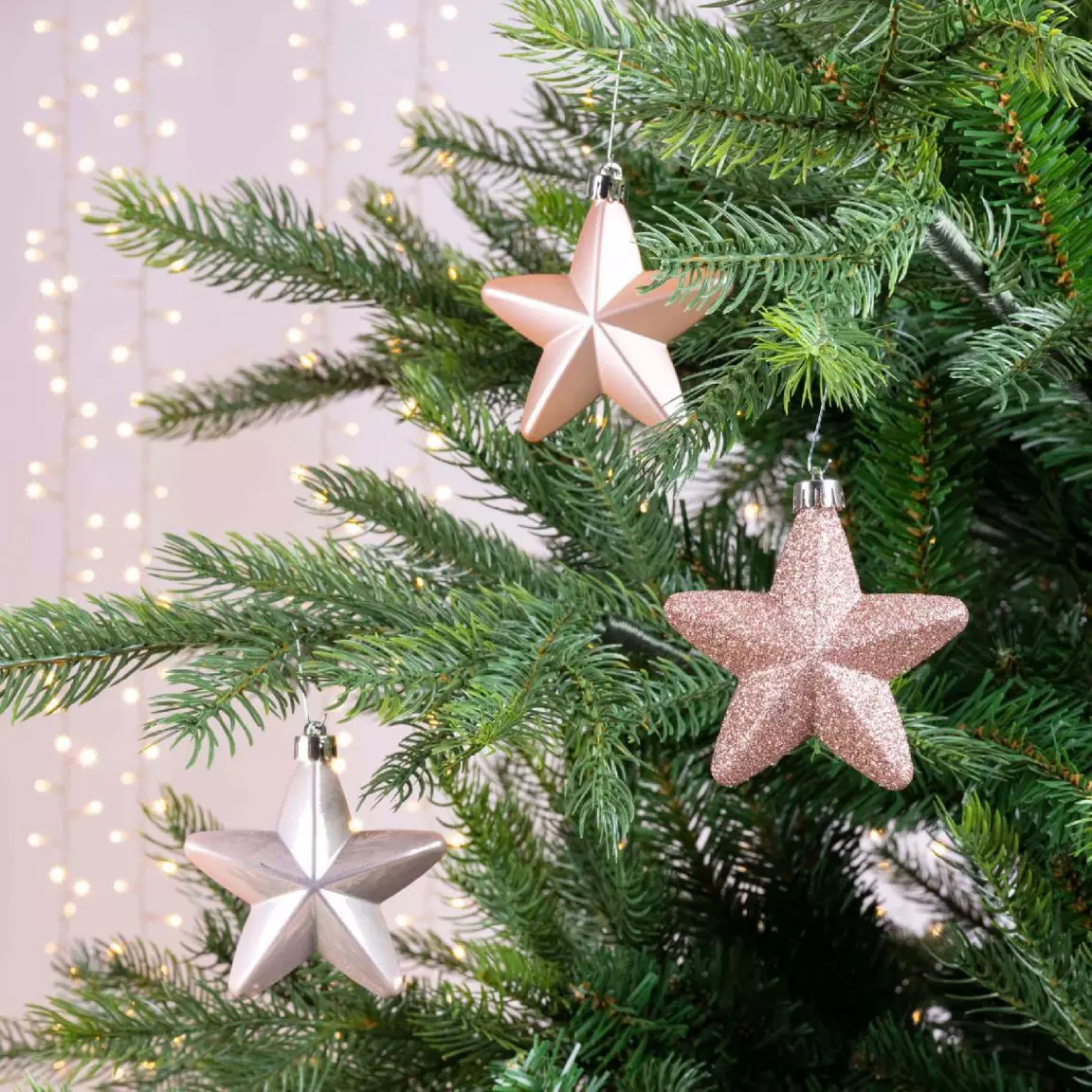 Lot de 6 étoiles de Noël à suspendre (H7 cm) Alpine Rose poudré