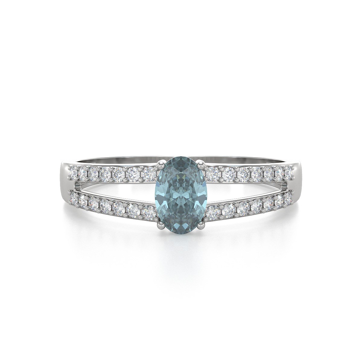 Bague ADEN Or 585 Blanc Aigue-Marine et diamants 2.102grs