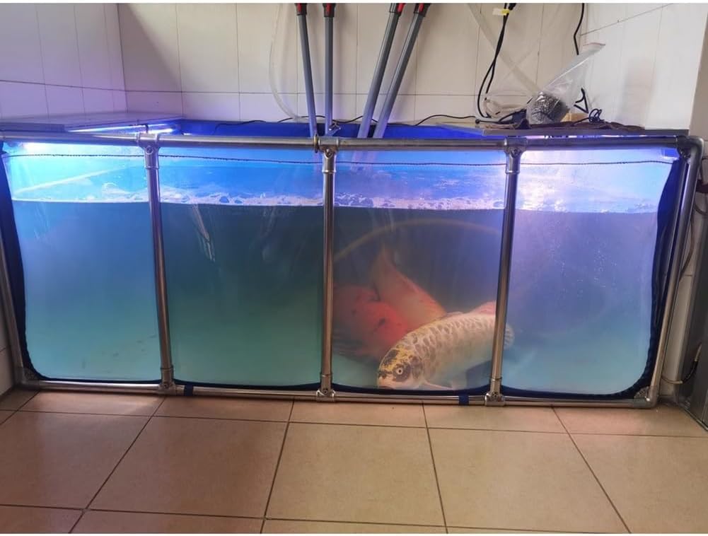 Großer Fischteich für die Koi-Zucht, oberirdisches Aquariumbecken mit transparentem Fenster und Stahlrahmen, einfach aufzustellender Wassertank (200 x 100 x 71 cm)