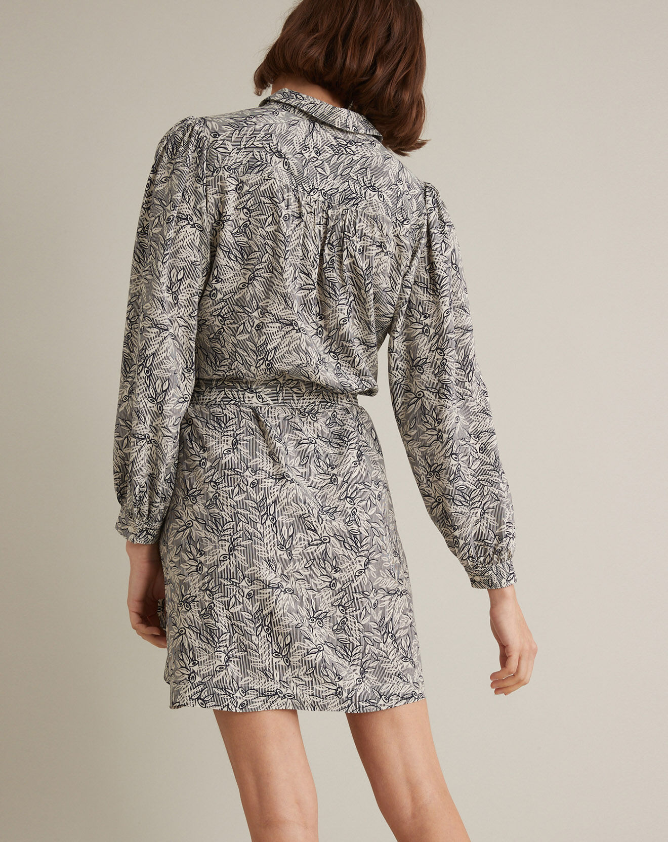 Cyrillus Robe-chemise imprimée Graphic Leaves bleue