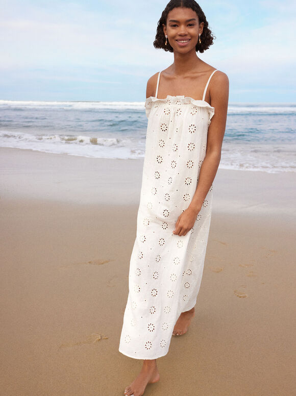 Vestido Largo Con Bordados - Blanco