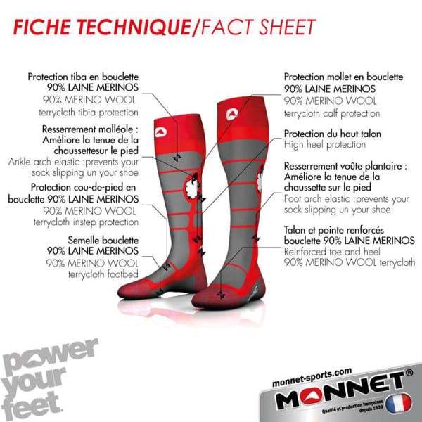 Chaussette de ski MONNET WOOLY JR ROSE