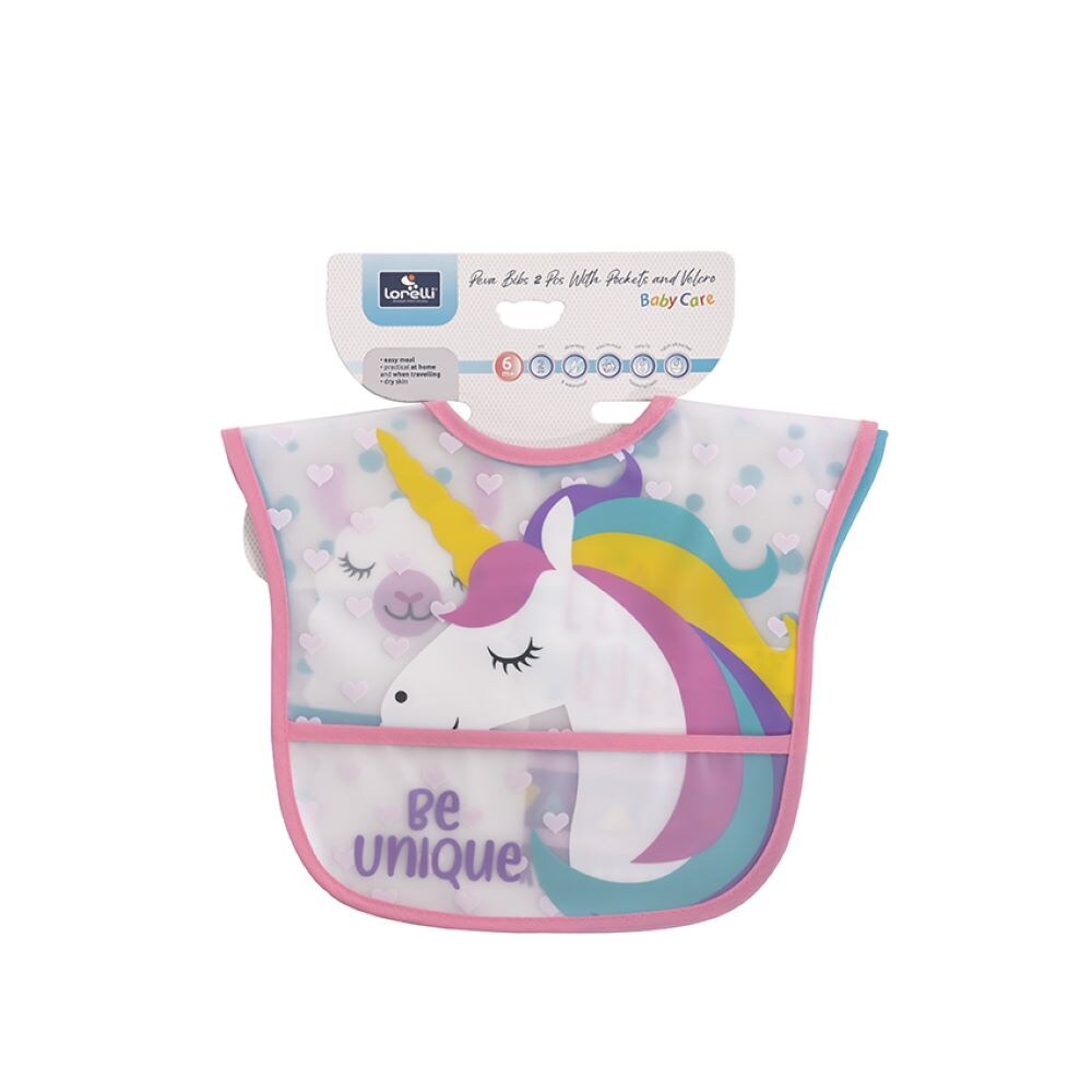 Baby Care Babylätzchen 2er-Set, Auffangtasche, Klettverschluss, wasserdicht rosa