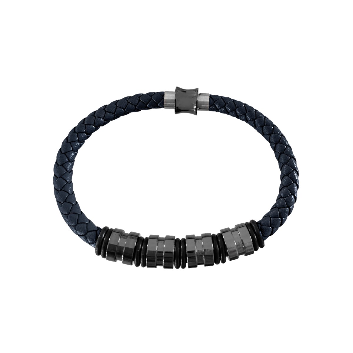 Bracelet pour homme en cuir bleu marine