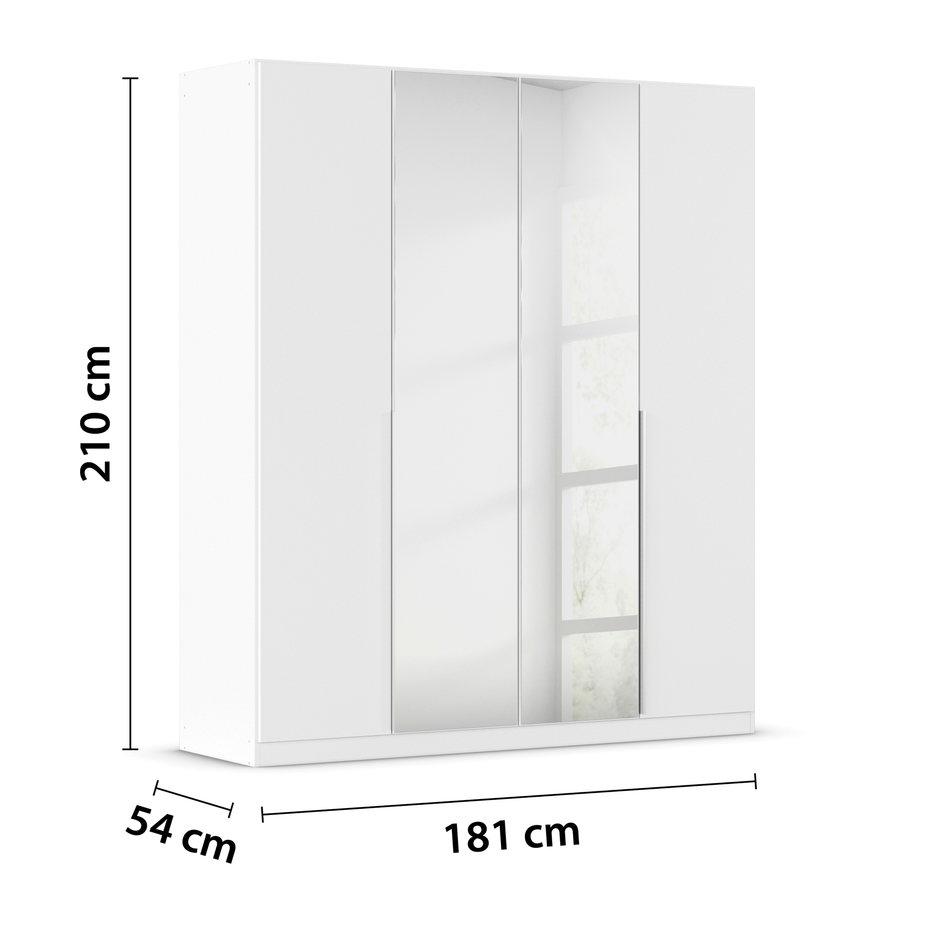 Drehtürenschrank - alpinweiß - Kristallglasspiegel - 4-türig - 181x210 cm