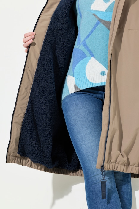 Funktionsjacke, oversized, Teddyfutter, Kapuze, 2-Wege-Zipper
