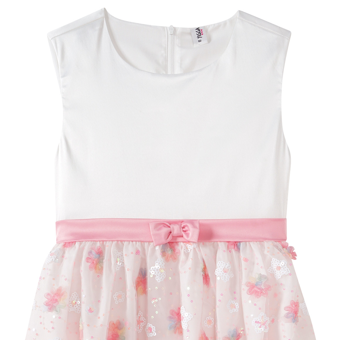 Yigga Festliches Mädchen Kleid mit Zierschleife cremeweiss