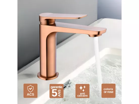 Robinet Mitigeur de Lavabo anti-calcaire Bec Bas Or Rose Cuivré IMEX NAPOLES BDN047-1ORC