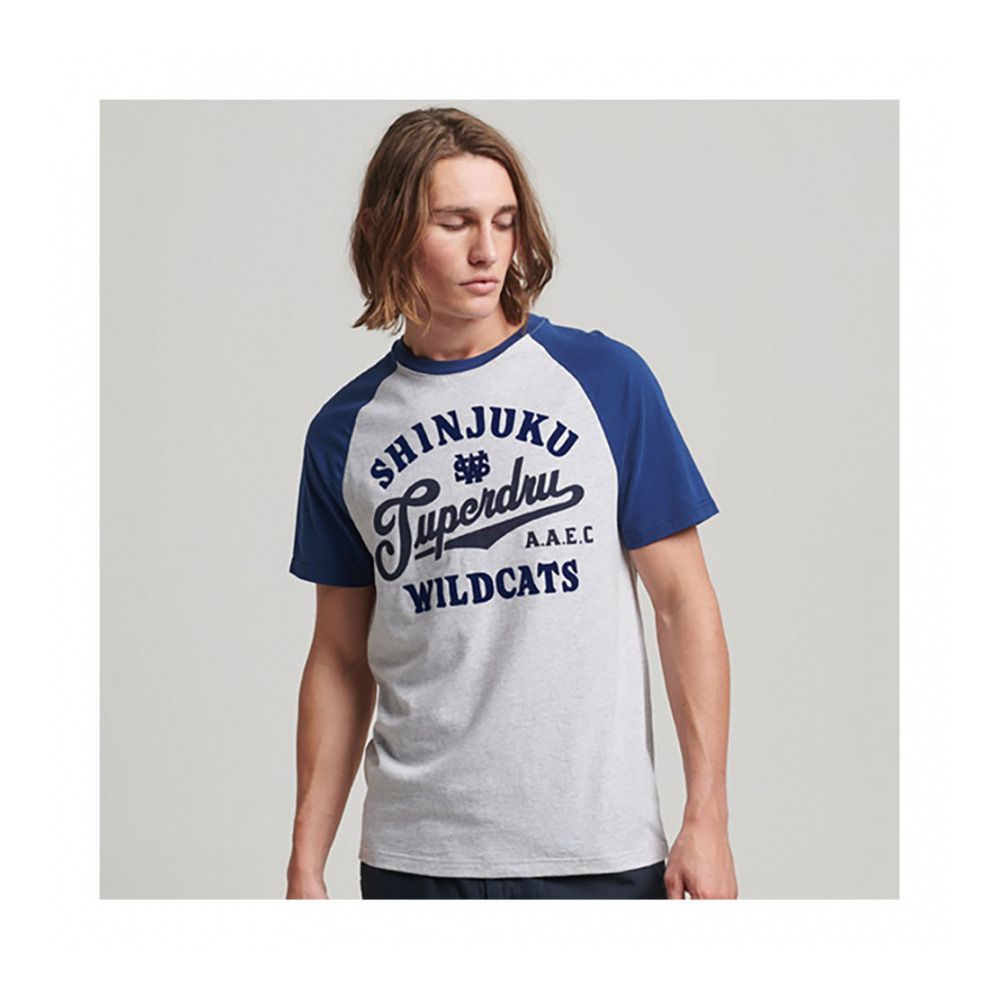 Superdry VINTAGE HOME RUN RAGLAN - Tee-shirt Homme glacier grey marl/regal blue