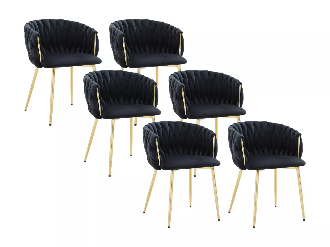 Lot de 6 chaises avec accoudoirs en velours et métal doré - Noir - ELEGANO