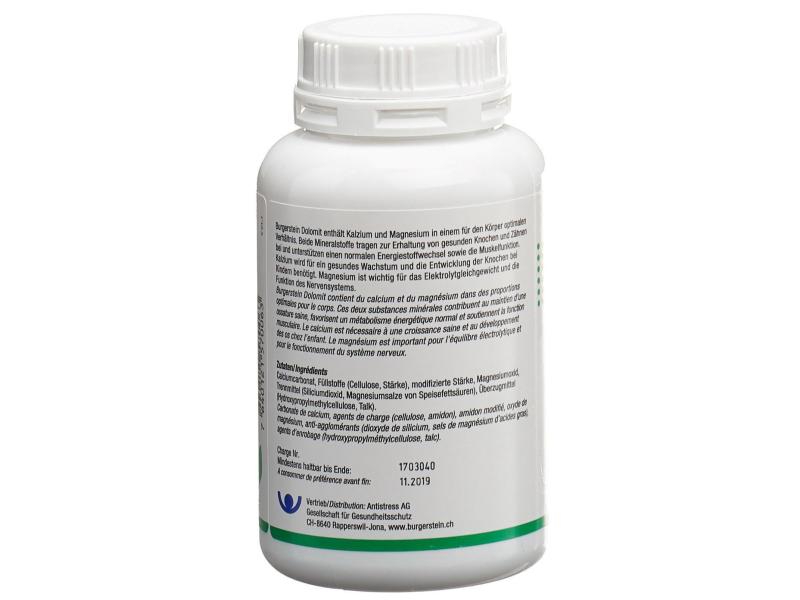 Burgerstein Dolomit 240 Tabletten Vegane Nahrungsergänzung mit Kalzium-Magnesium