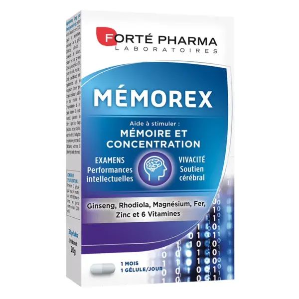 Forté Pharma Memorex Memória e Concentração Magnésio Zinco Rhodiola 30 cápsulas