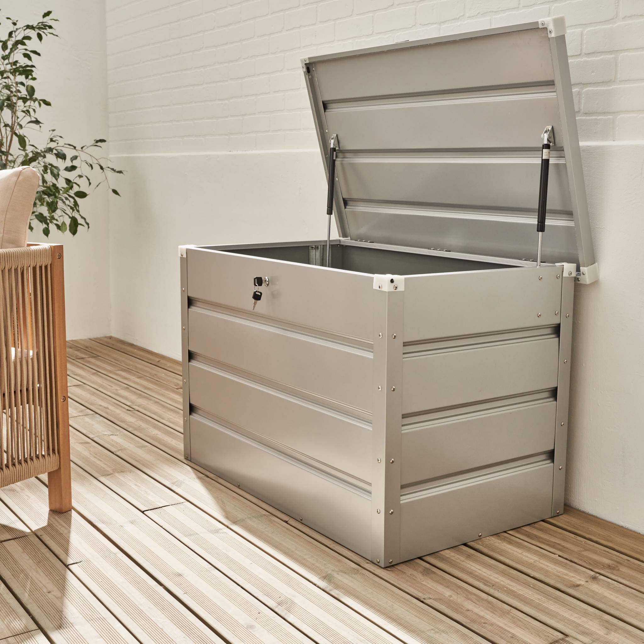 Coffre de jardin en métal -dallas - 285l gris aluminiun
