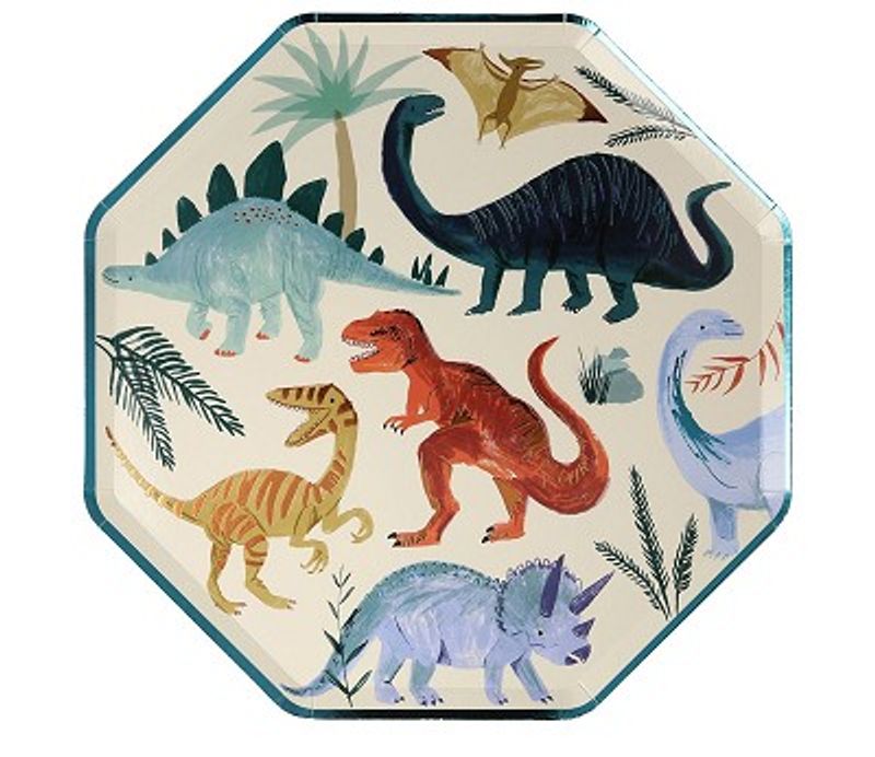 Meri Meri Papptallerken med Dinosaur, 8 stk.