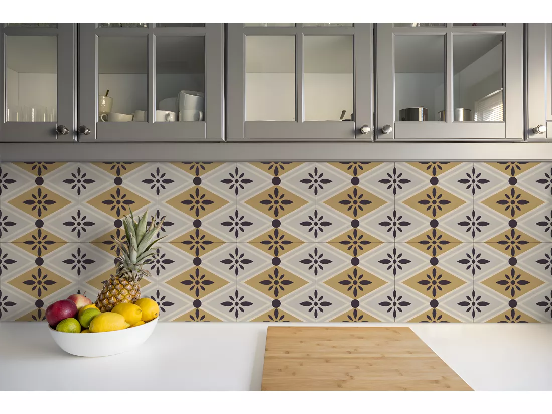 Carreaux autocollants PVC, Carrelage PVC adhésif - 9x30x30 - motif floral