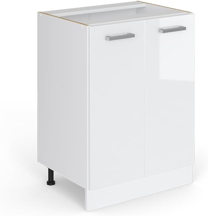 Vicco Küchenunterschrank R-Line, Weiß Hochglanz/Weiß, 60 cm ohne Arbeitsplatte