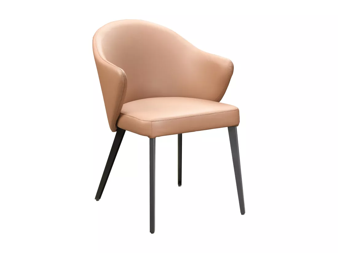 Lot de 6 chaises avec accoudoirs en cuir et acier noir - Camel - MIBELLY de Maison Céphy