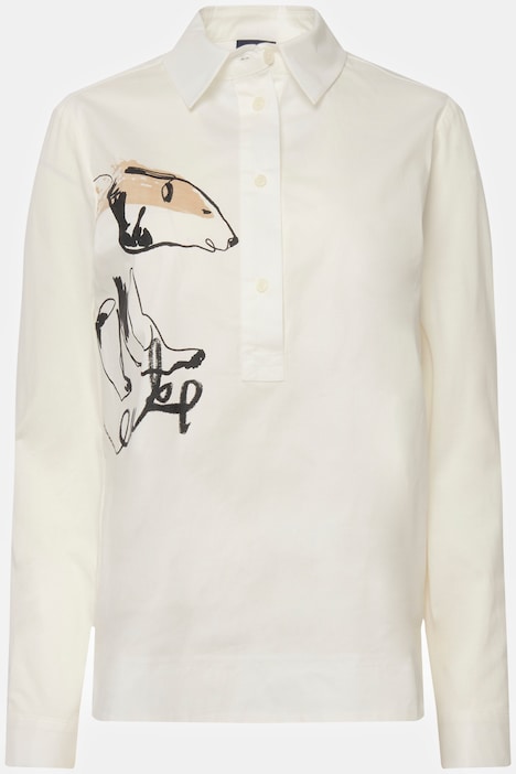 Bluse, Materialmix, Eisbär-Motiv, Kragen, Langarm