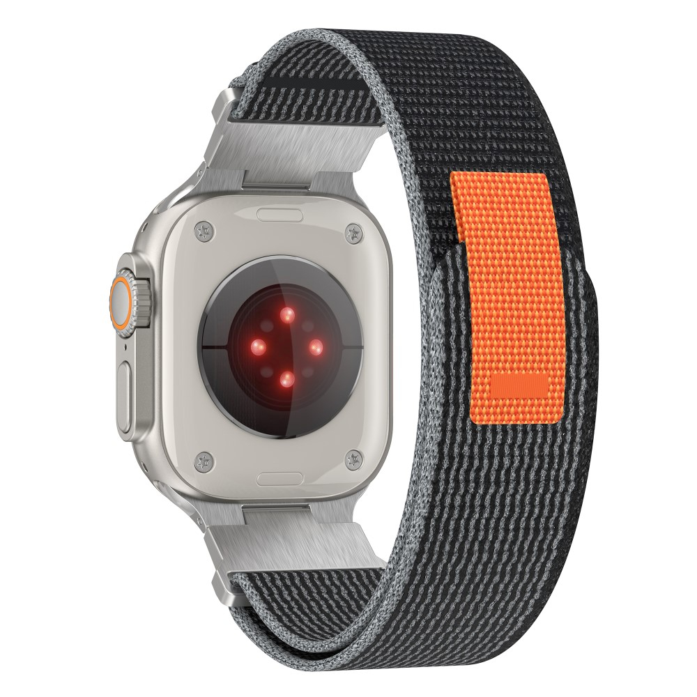 Apple Watch (49/46/45/44 mm) Nylon Armband mit Klettverschluss (Gelenkumfang: 175 - 260 mm) - Grau / Schwarz / Orange