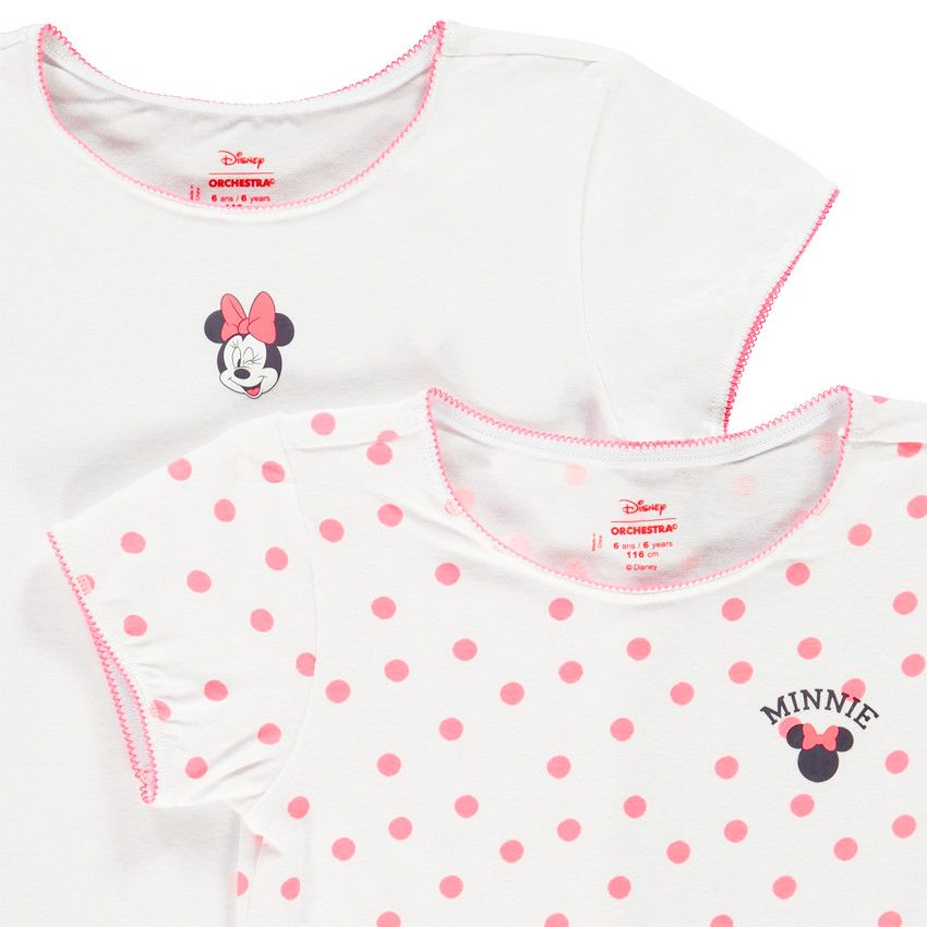 Lot de 2 maillots de corps manches courtes Minnie Disney pour fille - Blanc