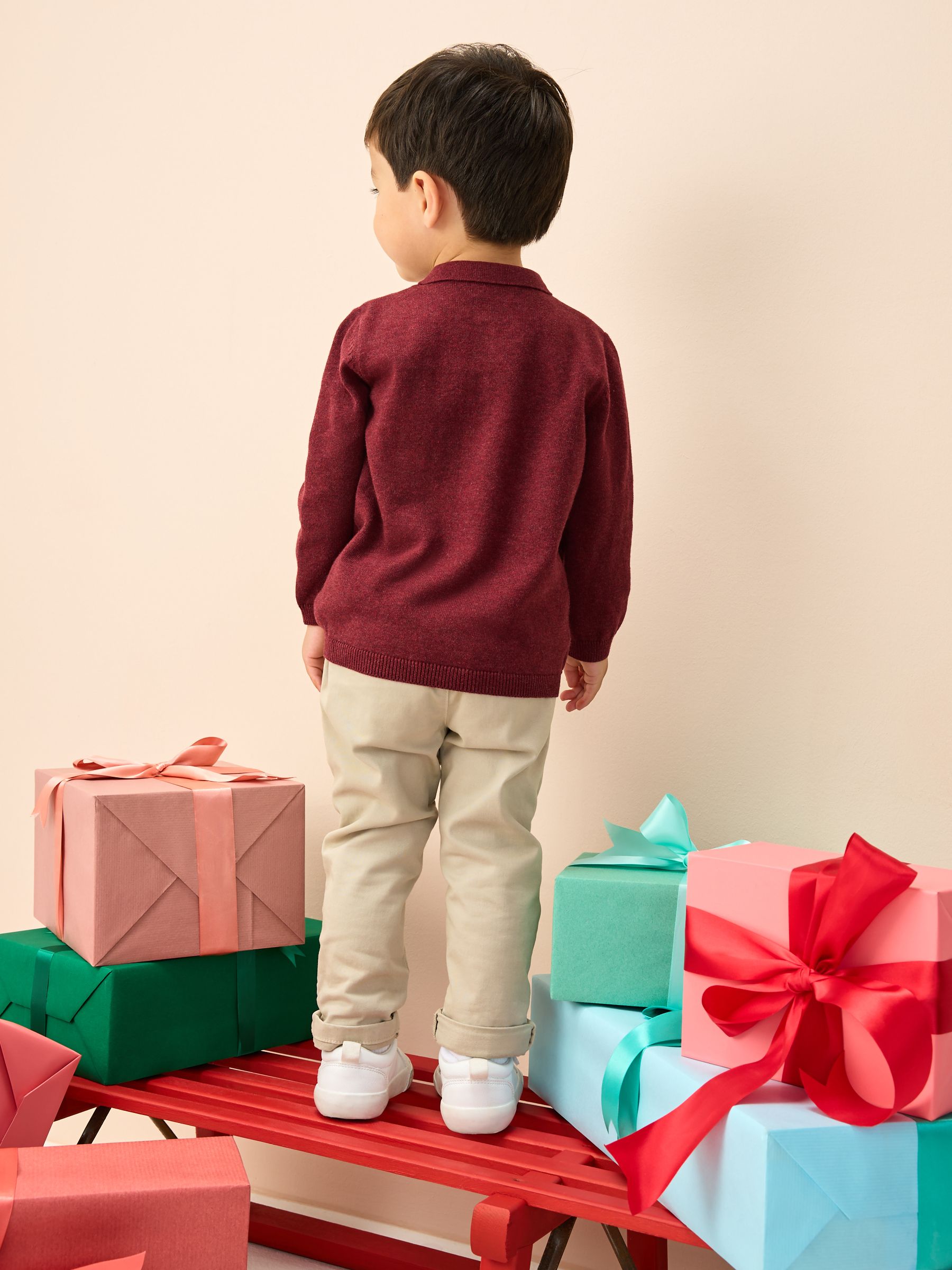 Paarsblauw - Gebreid Kerstmis Poloshirt met borduursel (3mnd -7jr)