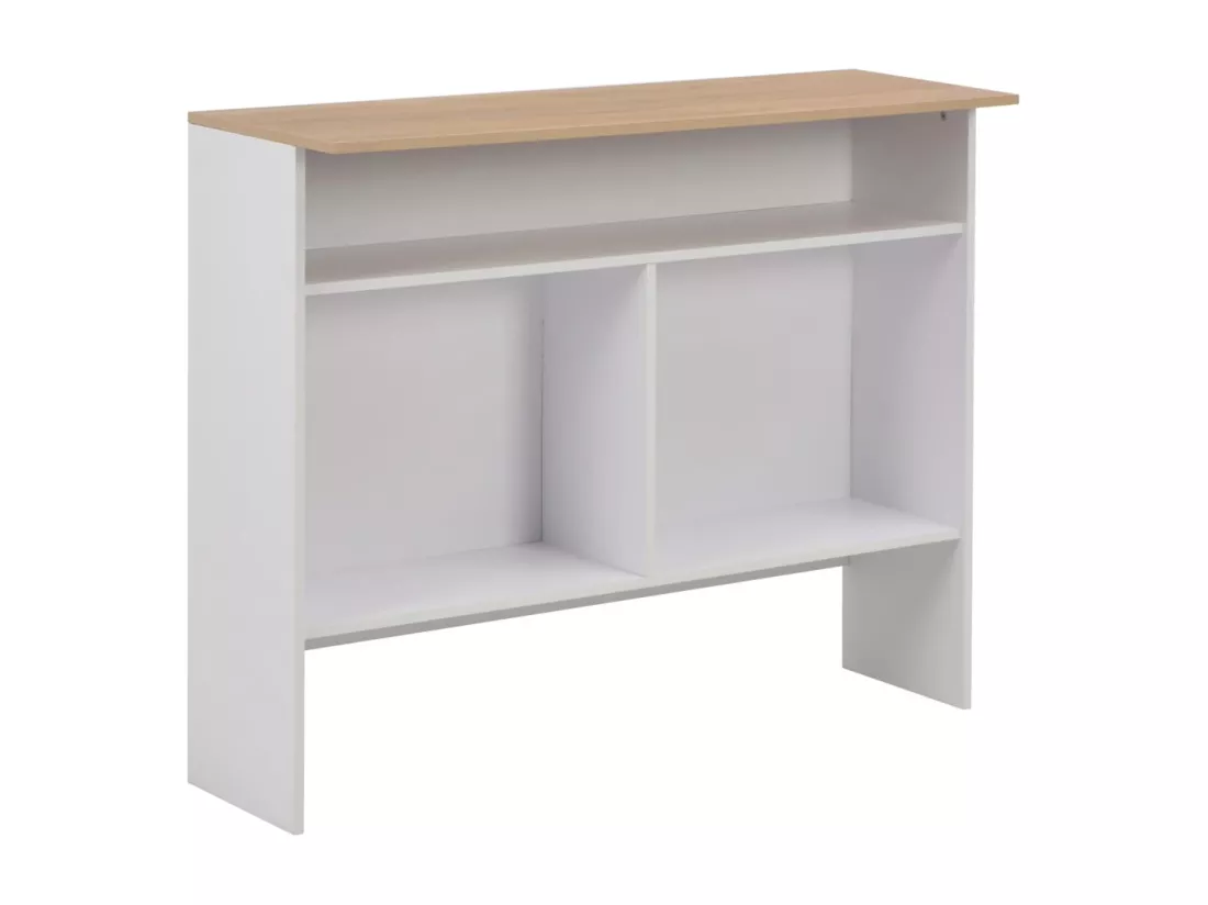 Table de bar avec 2 dessus de table Blanc et chêne 130x40x120cm