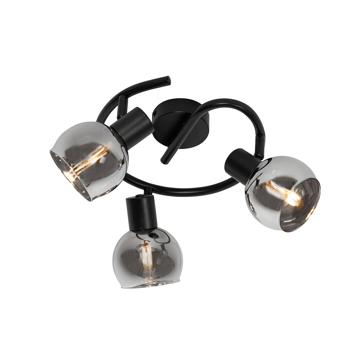 Art Deco plafondlamp zwart met smoke glas 3-lichts rond - Vidro