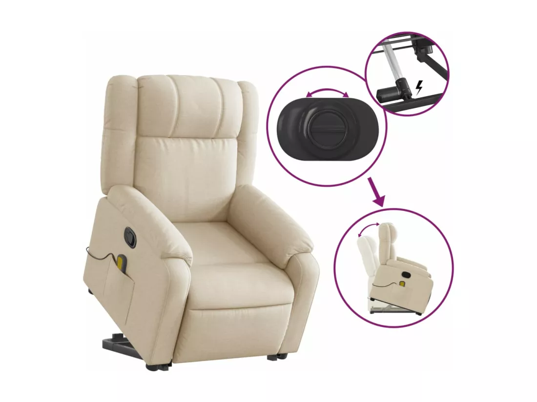 Fauteuil inclinable massant Crème Tissu