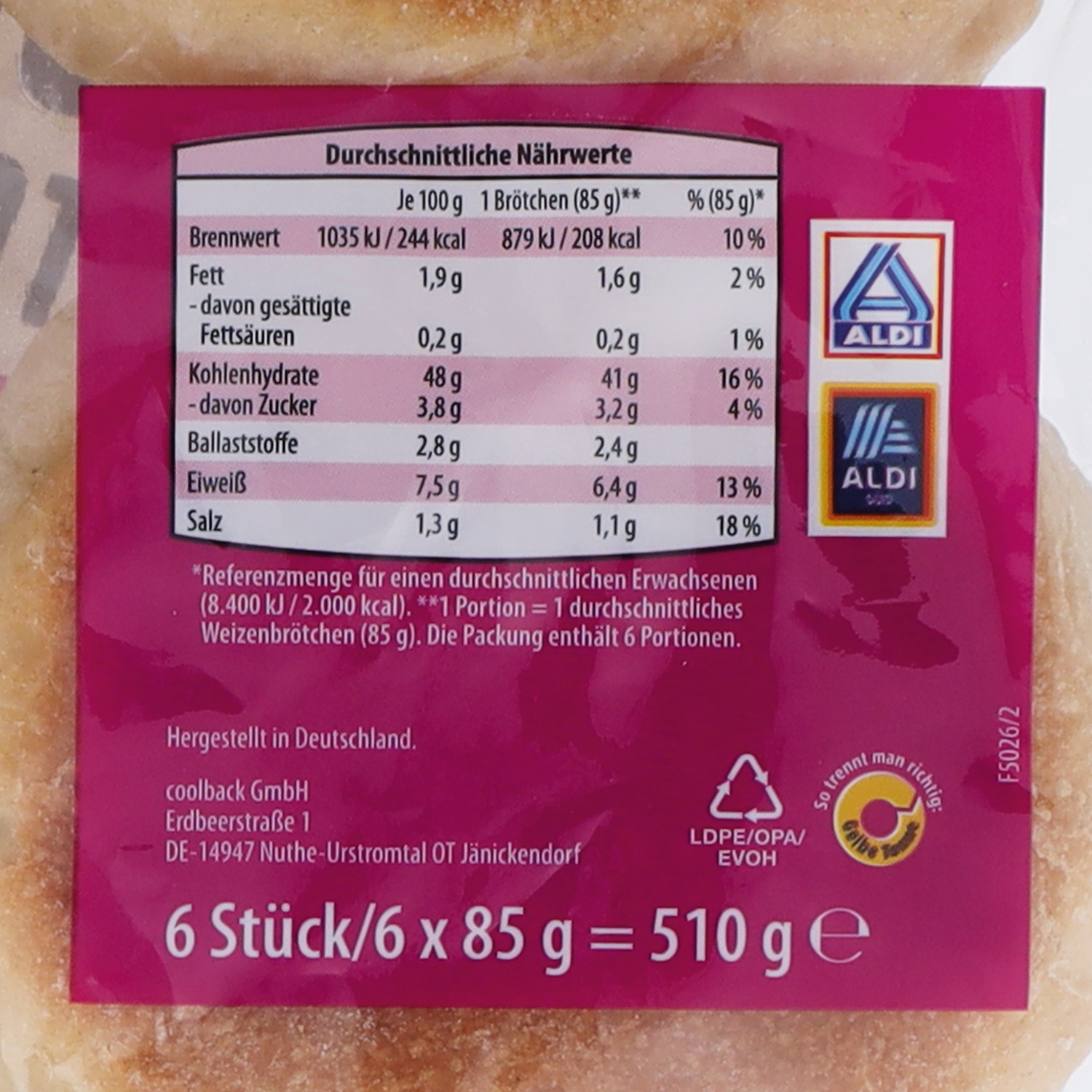 GOLDÄHREN Rosenbrötchen, Weizen 510 g