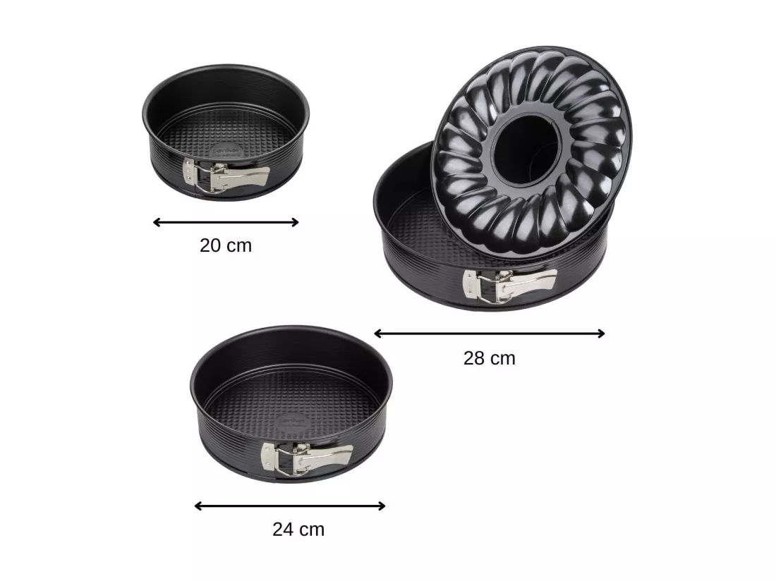 Set de 2 moules à manqué et 1 moule à manqué et savarin diamètres 20, 24 , 28 cm Zenker Black Metallic