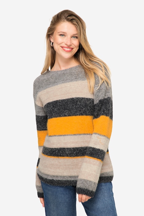 Pullover, Ringelstrick, Wollanteil, Rundhals, Langarm