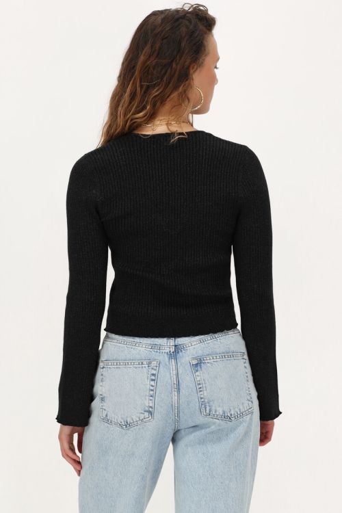 Zwart vestje met lurex & strikjes