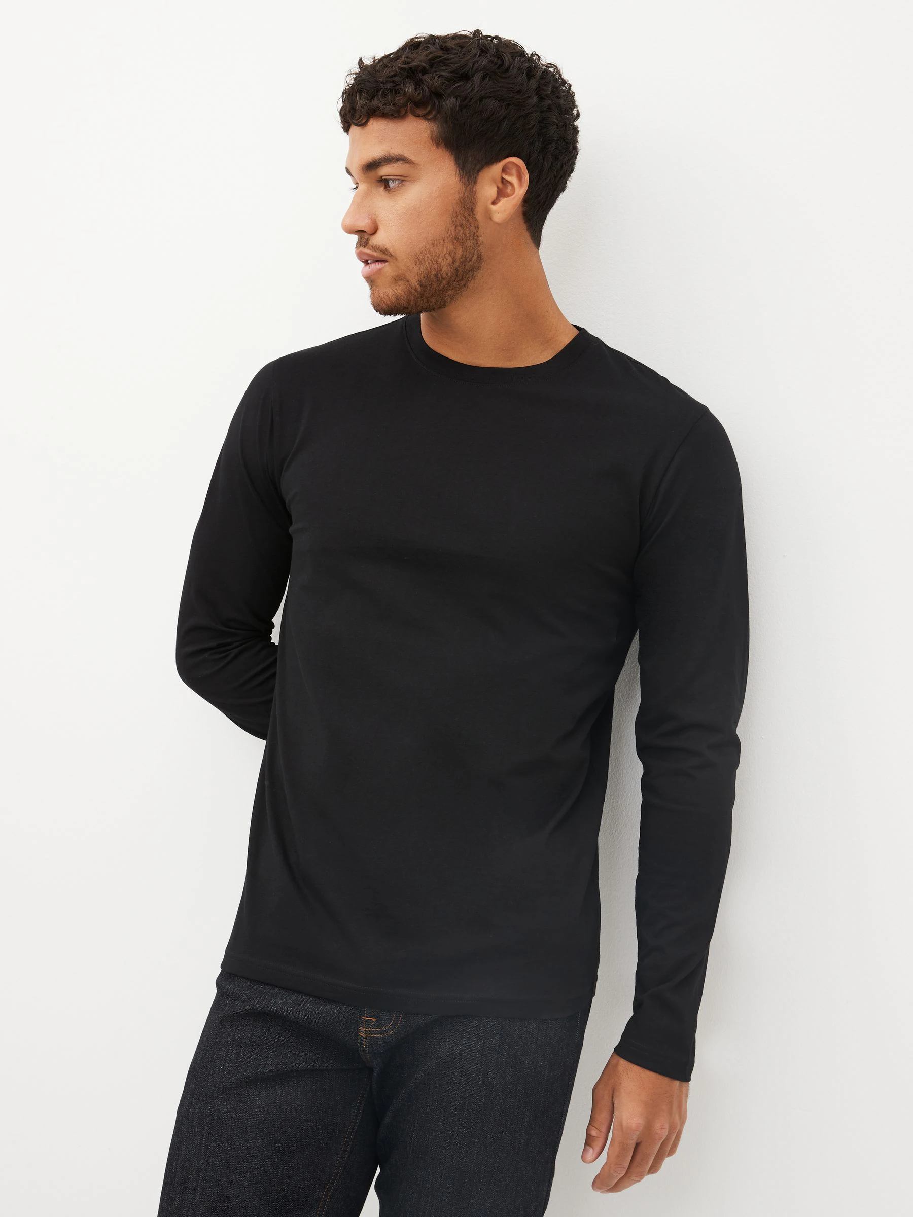 Zwart/wit/marineblauw/groen/bordeauxrood - Normale Pasvorm - verpakking van 5 regular-fit T-shirts met lange mouwen van 100% katoen